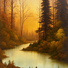 Lake And Forest Scene Earth Tones Poster (3)