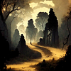 Shadow Spooky Forest Landscape Wall Art Poster (12)