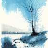 Blue Watercolor Landscape Wall Art Poster Best Seller Printable Wall Art