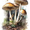 Oil Painting Mushrooms Forest Wall Poster