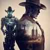 Double Exposure Cowboy And Future Robot Sheriff Poster