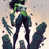 Comic Style Green Alien Warrior Female