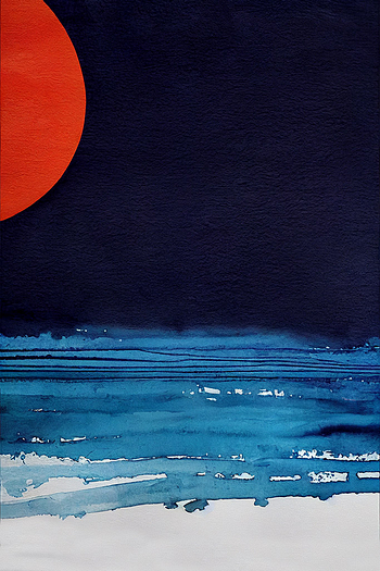 Red Moon Blue Watercolor Painting Abstract Art Wall Poster
