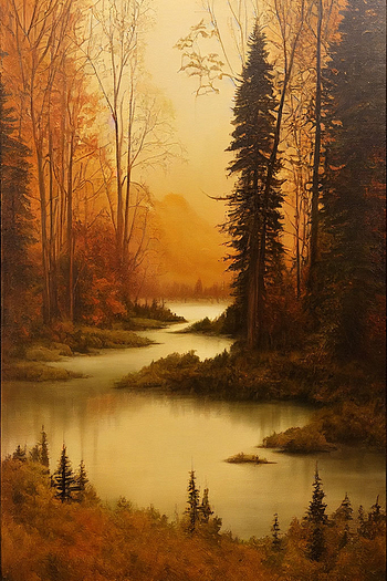 Lake And Forest Scene Earth Tones Poster (3)