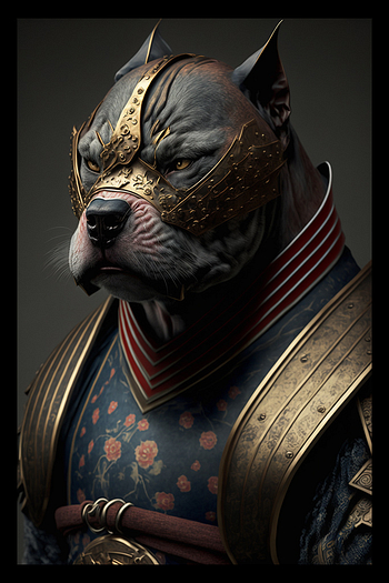 Fantasy Humanoid Pitbull Samurai Dog Wall Poster #