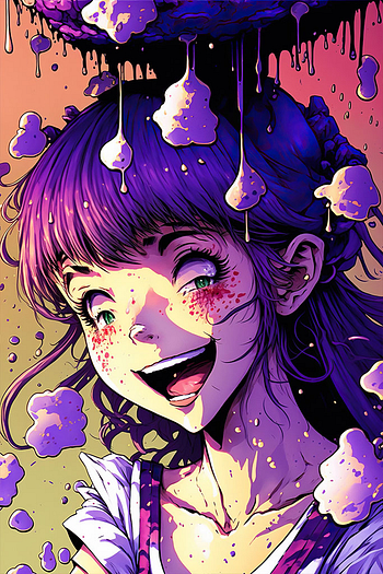 Manga Girl tripping On Mushrooms Wall Art Poster