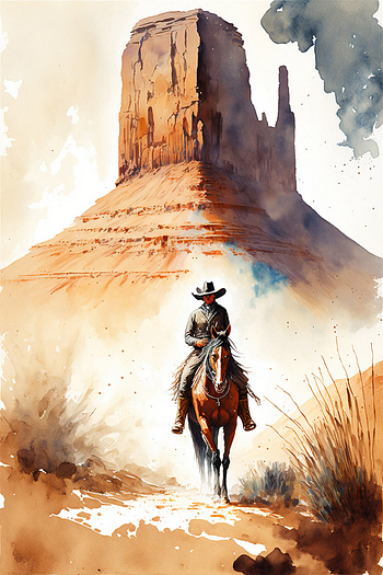 Watercolor Yuletide Cowboy Old West Monument Wall Poster