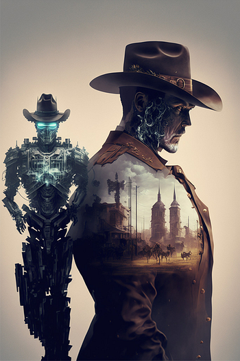 Double Exposure Cowboy And Future Robot Sheriff Poster
