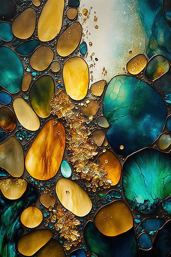 Fine Art Pointillism seaglass golden Gems abstract (10)