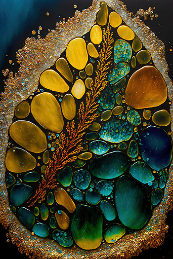 Fine Art Pointillism seaglass golden Gems abstract (10)