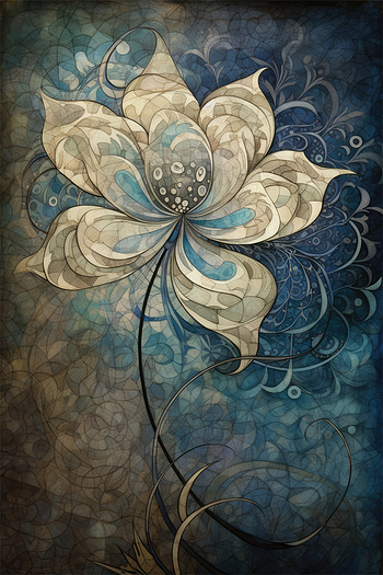 Retro Folktale Painting Fractal Flower Neo Mosaic Wall Art Poster