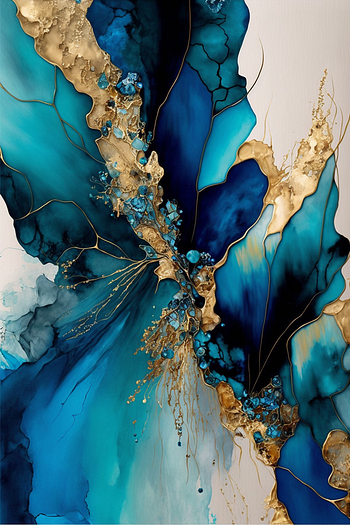 Alcohol Ink Painting Blue And Gold