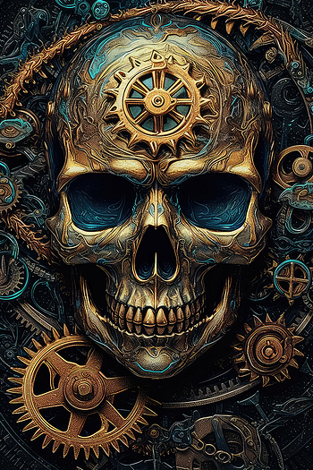 Steampunk Bio Skull Wall Art Poster