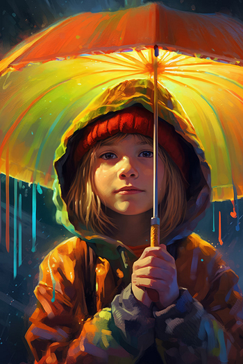 Child Holding Umbrella Fantasy Mushroom Wall Art Poster