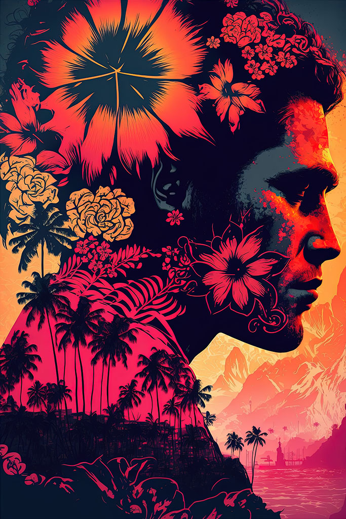 Hawaiian Man Poster with Flowers