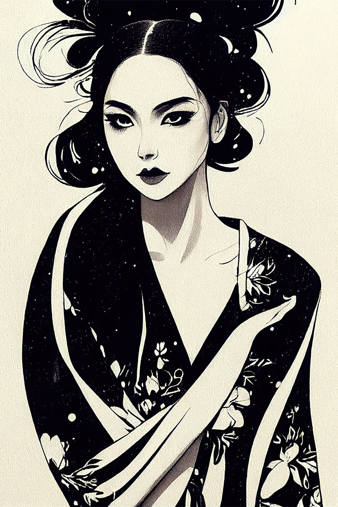 Japanese Geisha Girl AI Digital Wall Art