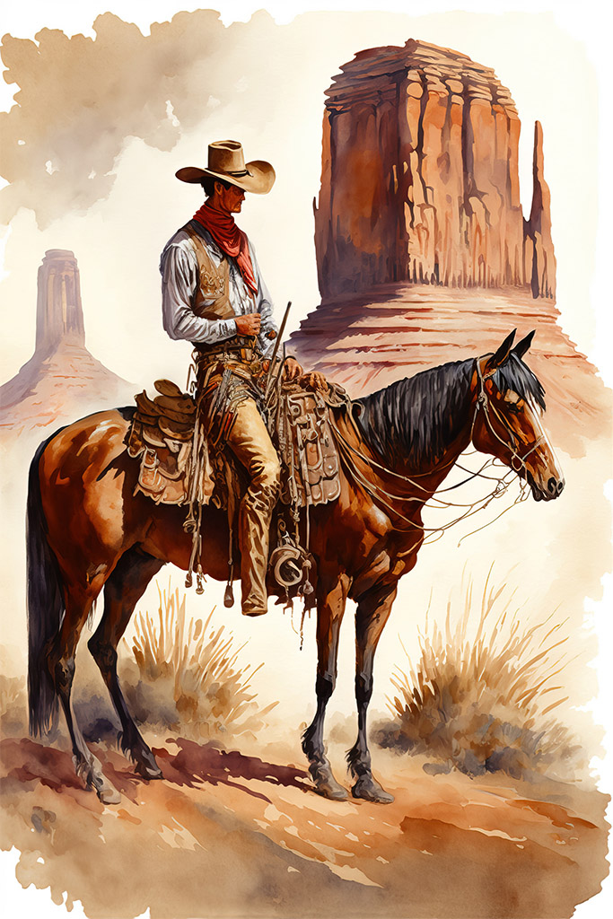 Watercolor Yuletide Cowboy Old West Monument Wall Poster